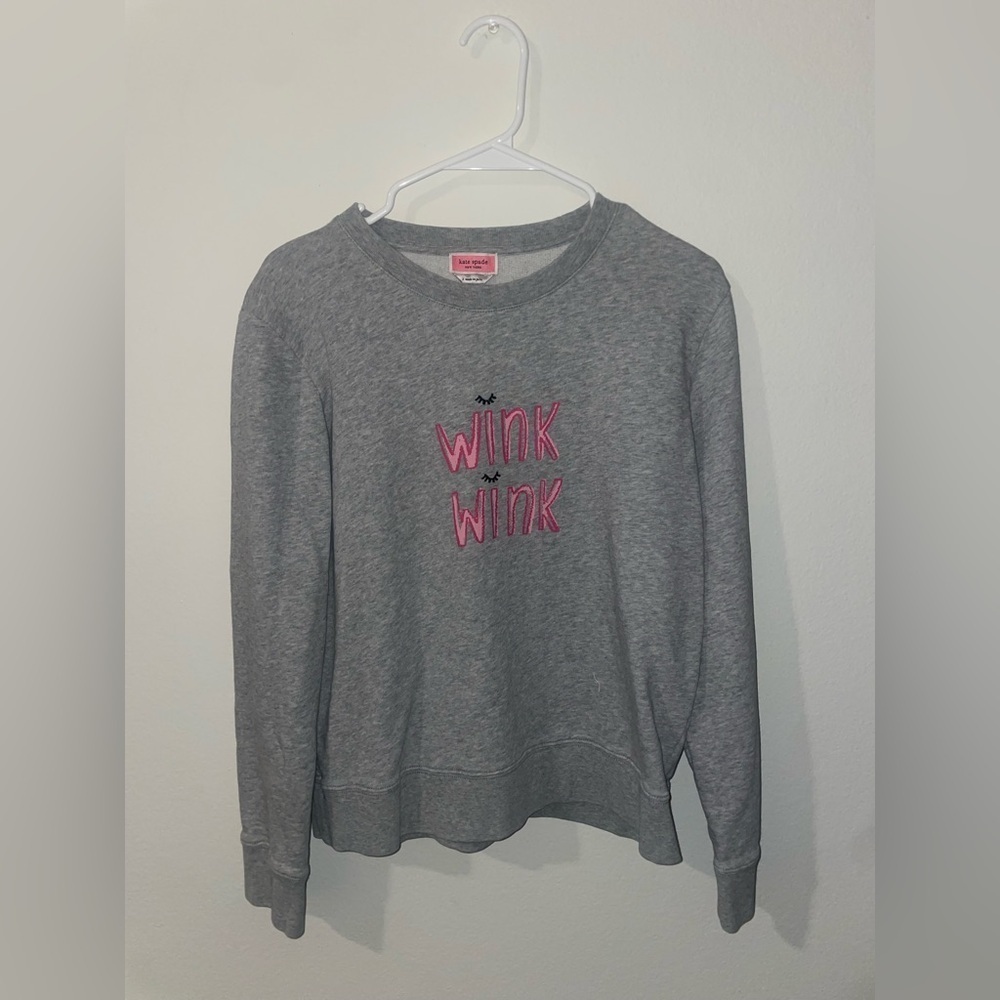 Kate spade wink wink grey and pink crewneck sweater